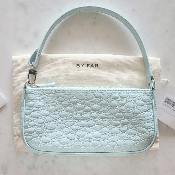 BY FAR Rachel Croco Embossed Leather Shoulder Bag, Blue, NWT - Picture 8 of 16